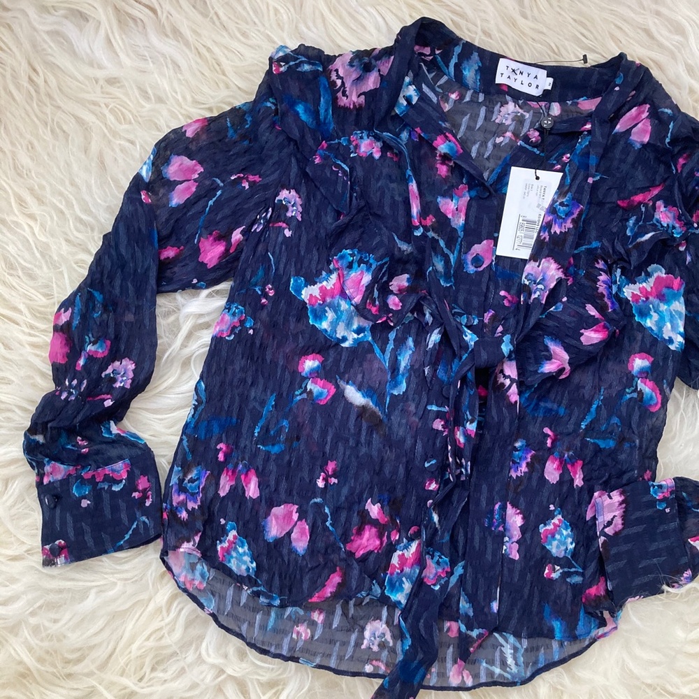 TANYA TAYLOR Silk Floral Print Blouse - Picture 4 of 15